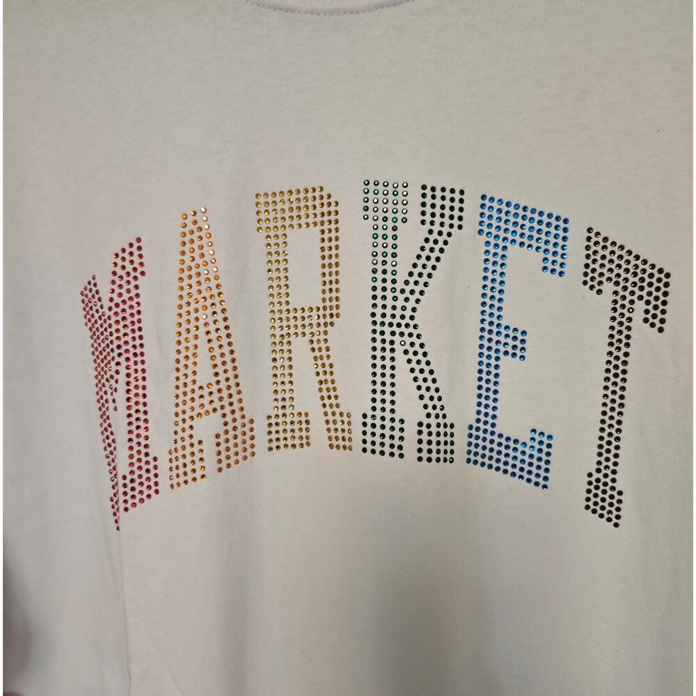 MARKET Rainbow Rhinestone Arc Men's XXL 2X White Shirt Chinatown Market NWOT NEW - Picture 2 of 5